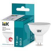 Лампа светодиодная 7Вт MR16 софит 4000К нейтр. бел. GU5.3 630лм 230-240В IEK LLE-MR16-7-230-40-GU5